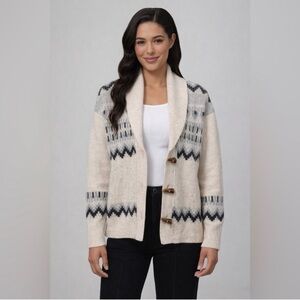 NWT FRYE Women's Oatmeal Heather Combo Patterned Cardigan Sweater